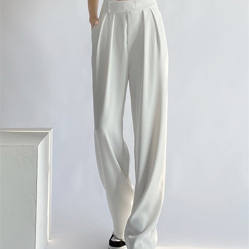Women's Pants Capris Casual High Waist Wide Leg Pants Women Loose Floor-Length Oversized Trousers Spring Summer Korean White Suit Pants 230306