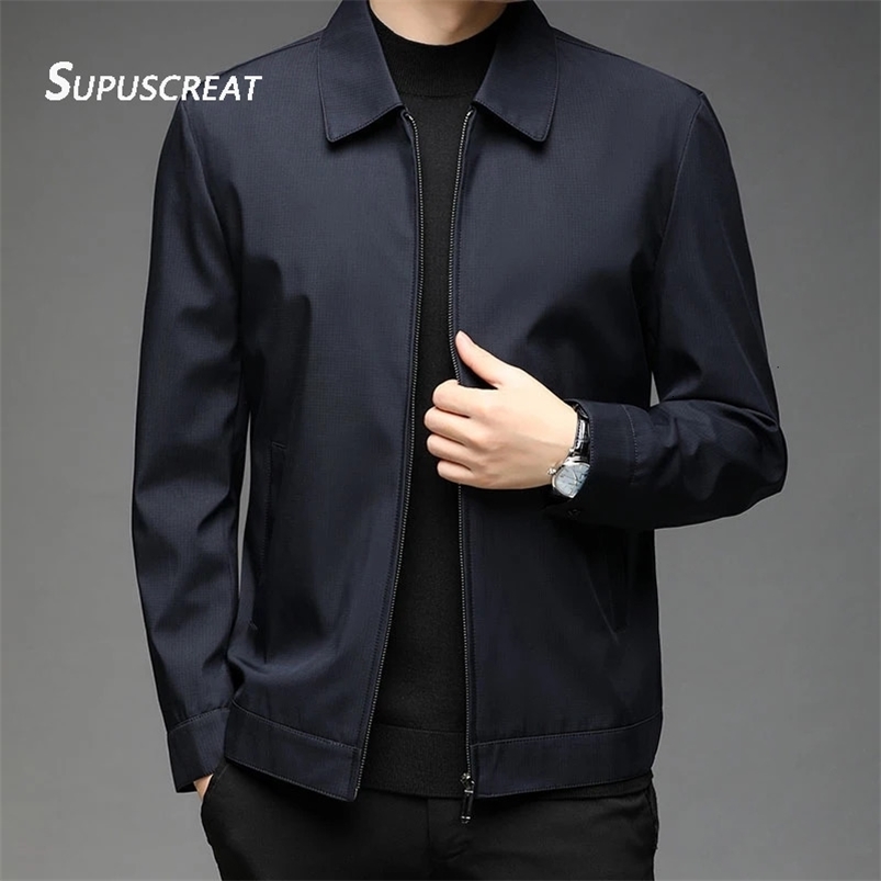 SUPUSCREAT mens spring jacket casual solid color jacket lapel mens business jacket windproof jacket 241214