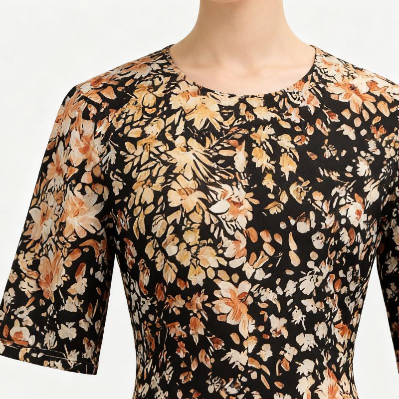 Women's Spring Summer New Fashion Vacation - Style Dress, Plant Printed V - Neck Milk Silk Midi Dress-CF53826