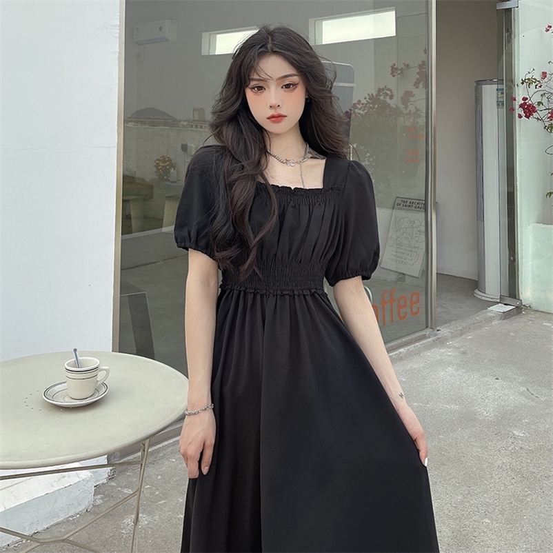 Casual Dresses y2k Dress Women Elegant Gothic Vintage Black Casual Princess Party Midi Dress Office Lady Korean Fashion Short Sleeve Summer 230316