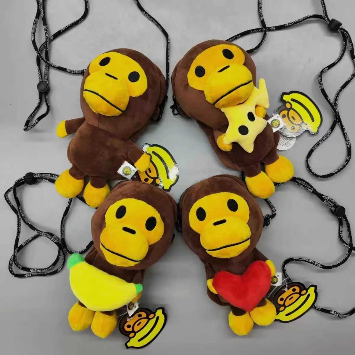 Japan Monkey Mobile Bag Transparent Surface Cartoon Figure Shoulder Bag Monkey Holding Bananas Plush Toys Coin Purse Kids Gifts Z250924