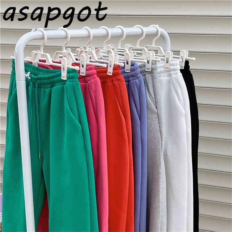 7 Color Autumn Winter Thick High Waist Fleece Sweatpants Drawstring Loose Solid Casual White Joggers Harem Pant Women Cotton 210429