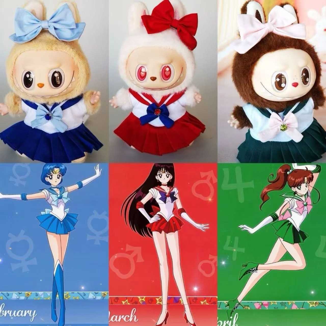 17cm Labubu Clothes Labubu Cute Sailor Uniform Vinyl Doll Labubu Beautiful Girl Warrior Clothes Sitting Party Gifts C250924