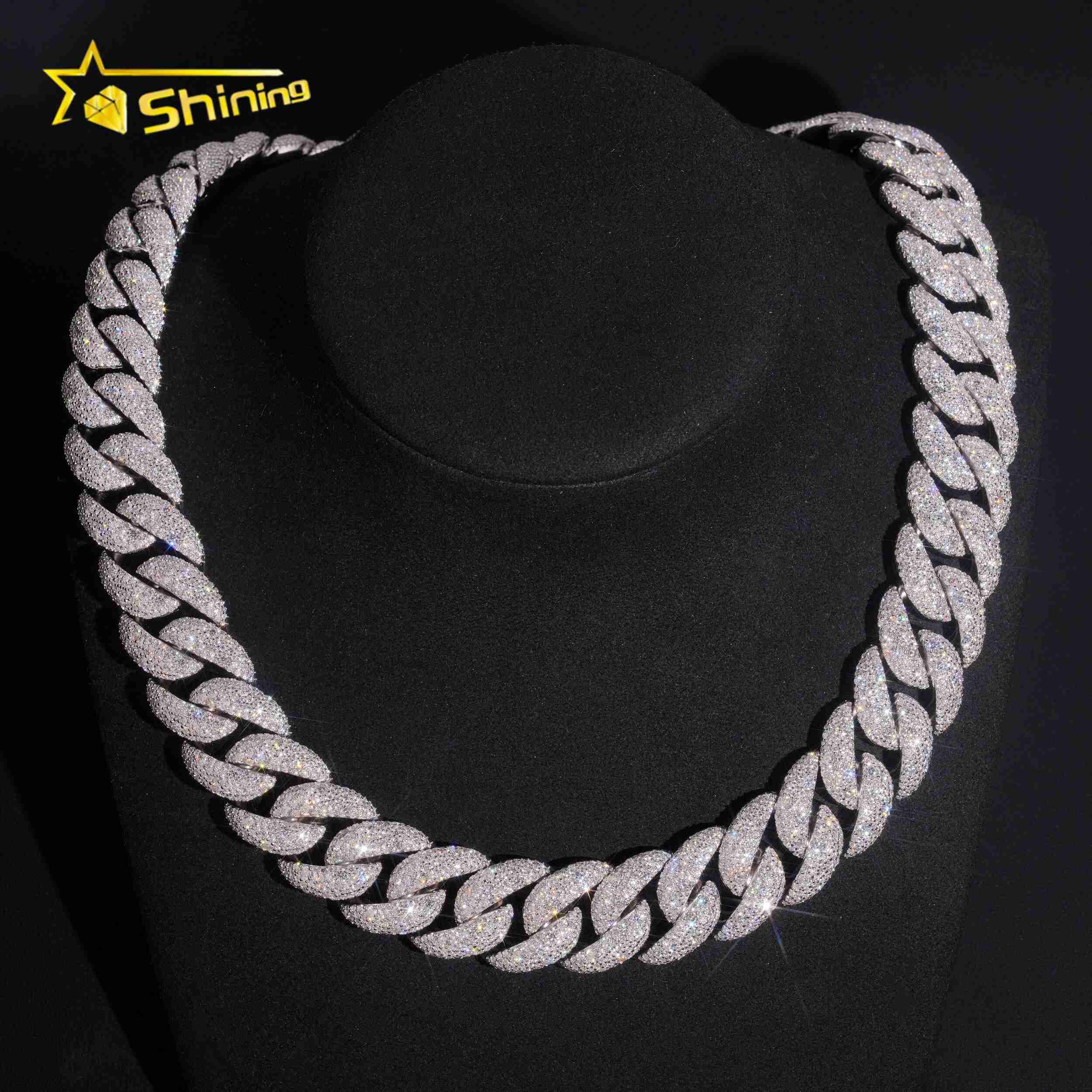 20mm Big Heavy Cuban Chian Vvs Moissnaite Iced Out Hip Hop Jewelry Sterling Silver 925 White Gold Plated Mens Necklace