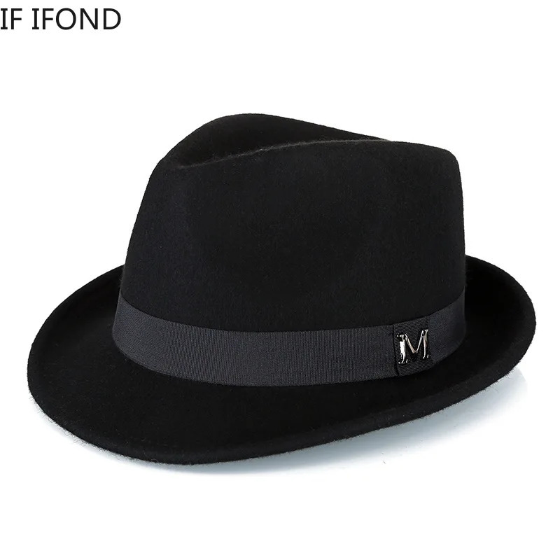 Men Winter Thick Warm Felt Fedora Hats Wool Gentleman Jazz Cap Homburg Male Classical Narrow Brim Top Hat 250919
