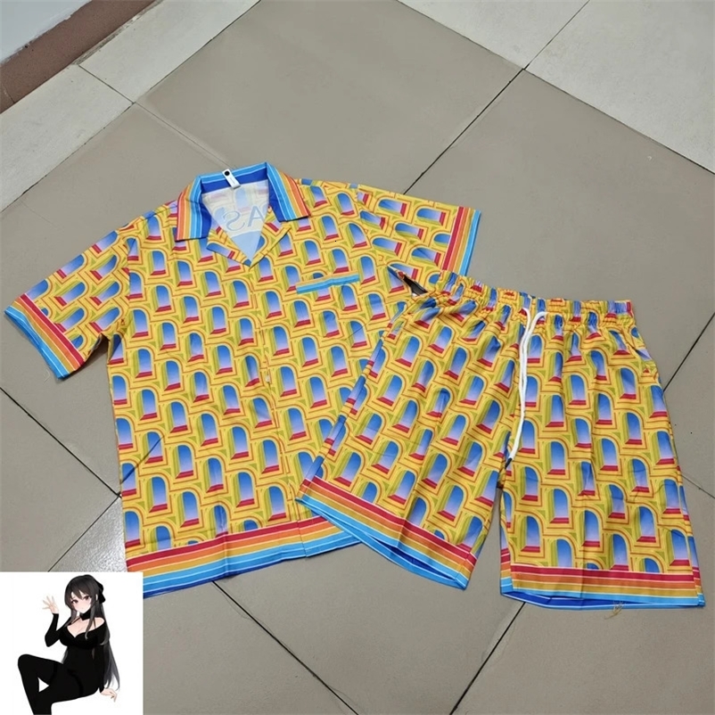 Fantasy Gate Print Shorts Shirt Set Yellow Clothes Men Women Haiwaii Beach Holiday Seaside Surf Short Suit 240518