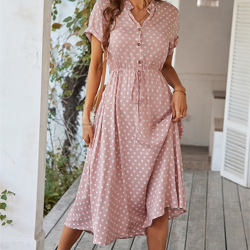 Casual Dresses Ladies Polka Dot Print Shirt Dress Women Casual Midi Holiday Summer Dress Female Loose Women Beach Dress Sundress Robe Vestidos 230316