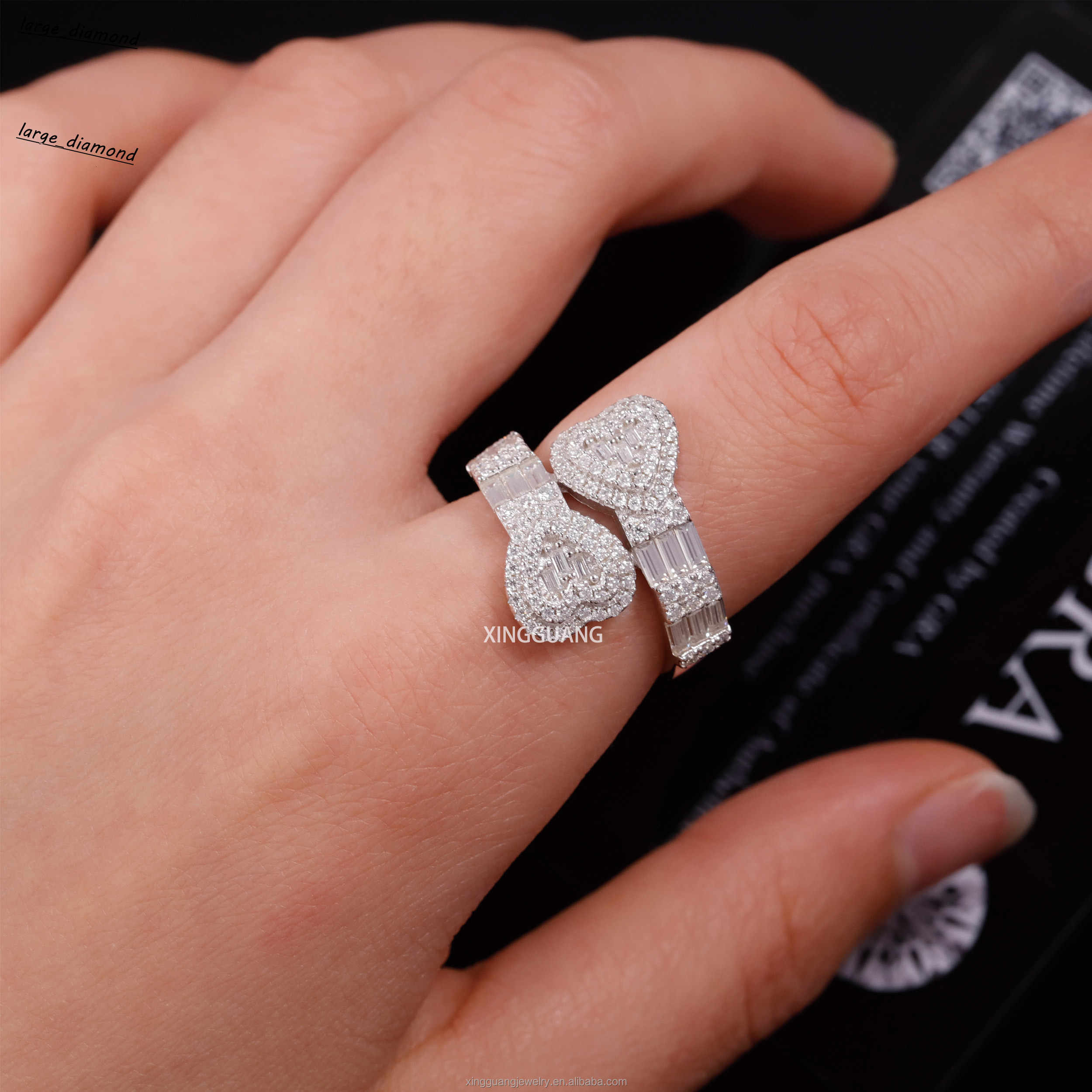New Arrival Heart Ring Baguette Cut Moissanite Hip Hop Style Cuban 925 Sterling Silver Rings for Men Women Jewelry