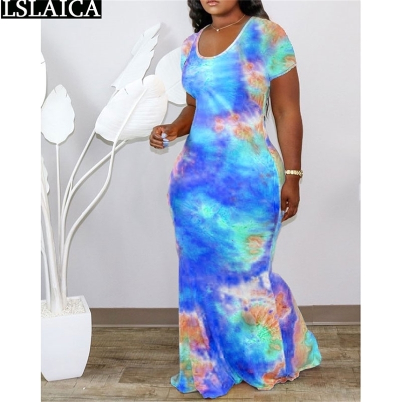 Woman Dress Summer Tie Dye Long Sleeve O Neck Ladies Maxi Plus Size Fashion Holiday es Vestido De Mulher 210515