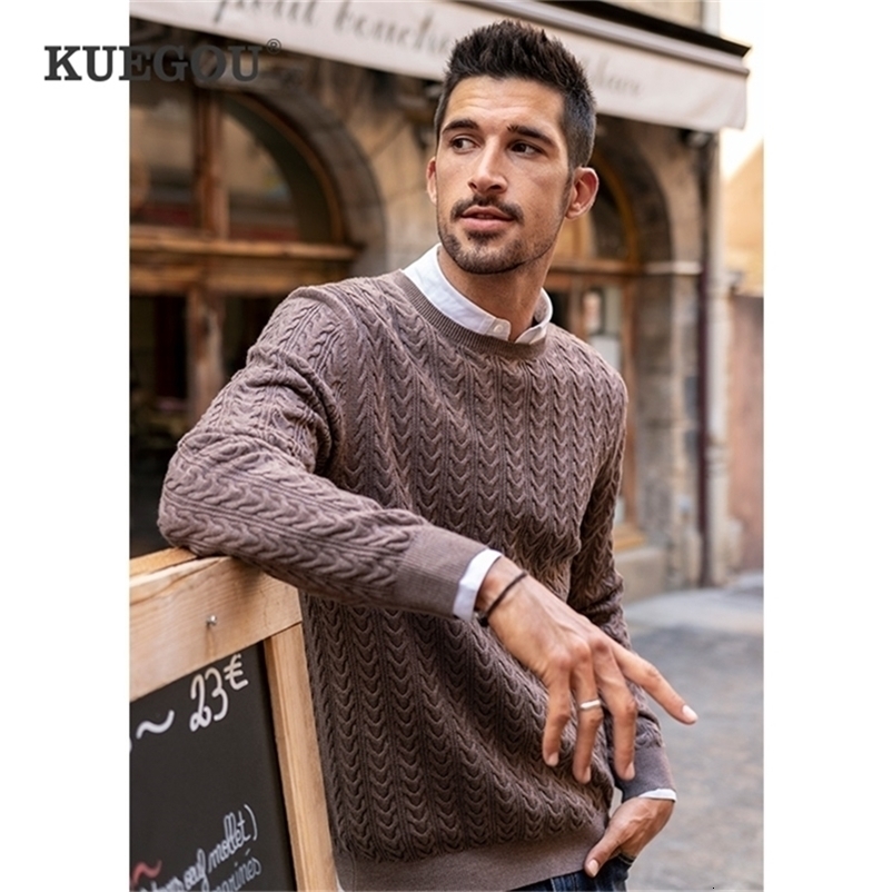 KUEGOU Autumn Winter Clothing Cotton Mens Sweater Retro personality Warm Pullovers Men Sweaters Knitted Fashion Top AZ-32003 201224