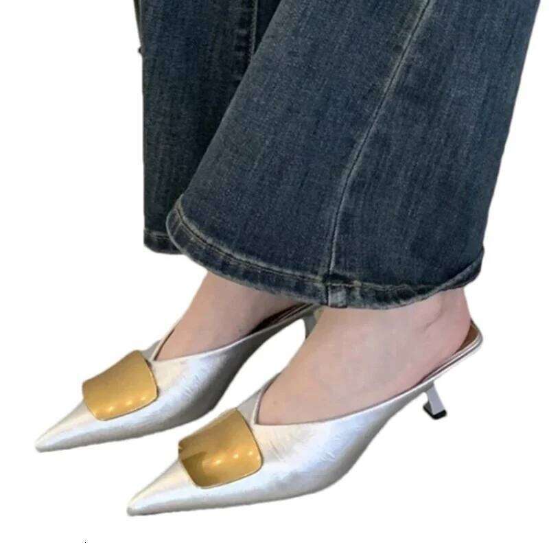 Women Slippers High Heels Mules Shoes Pointed Toe Heeled Sandals Elegant Party Slides 2025 Summer Designer Mujer Zaoatos