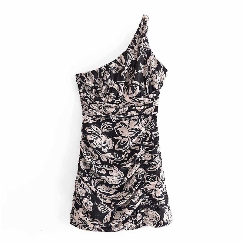 Women Asymmetric Dress Pleated Printed Fashion Elegant Casual Chic Lady Summer Woman short Dresses 210709