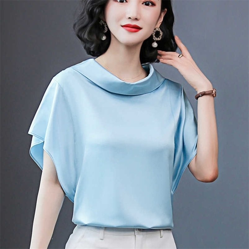 Korean Silk Women Blouses Shirt Satin Tops Woman Solid Ladies Top Plus Size Blusas Mujer De Moda 210531
