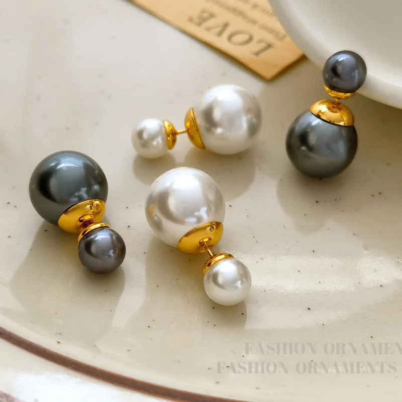 S925 Silver Needle Elegant French Grey White Pearl Stud Earring Set Womens Fashion Earrings Gift 250418