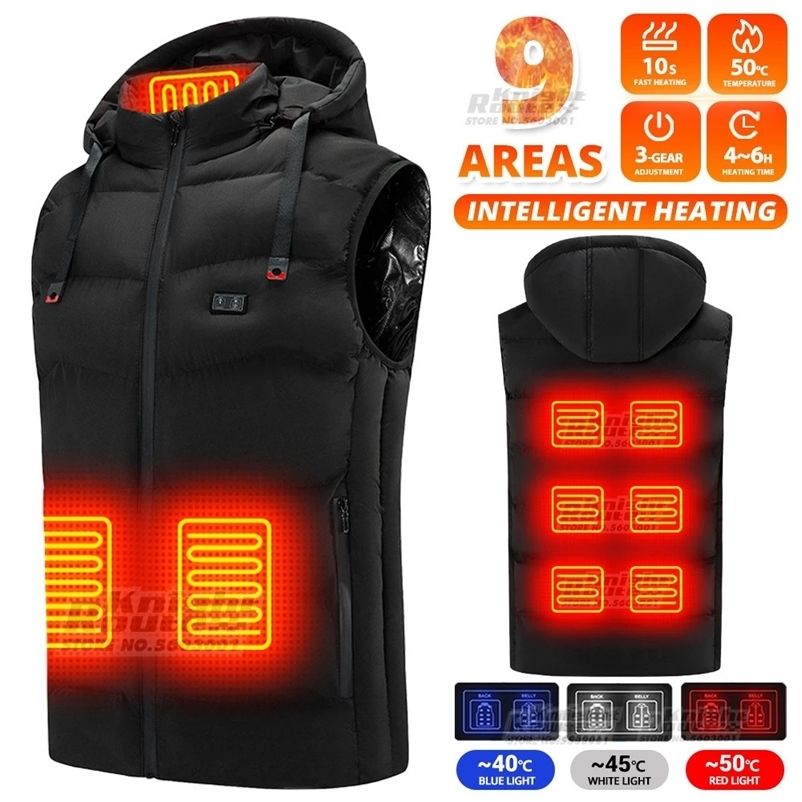 Men's Vests 9 Areas Self Heating Vest Men's Heating Jacket Thermal Women's USB Heated Vest Warm Sport Vest Heating Fishing Hiking Skiin