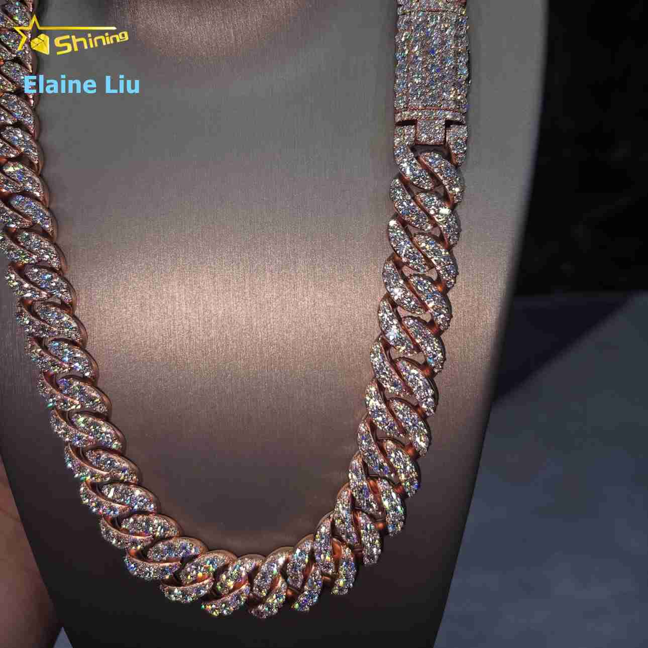 16mm Width Fashion Iced Out Hip Hop Jewelry VVS Moissanite Diamond 925 Sterling Silver Miami Cuban Link Chain Necklace