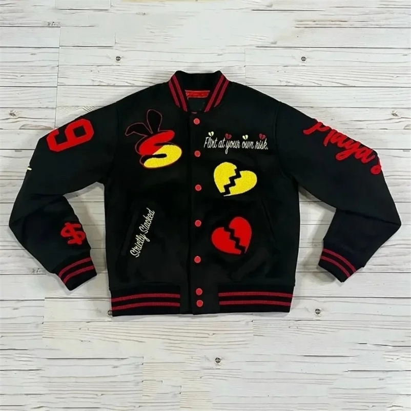 Harajuku Retro Hiphop Cartoon Letters Graphic American Y2k Embroidery Oversized Jacket Men Gothic Baseball Uniform Coats Top 240530