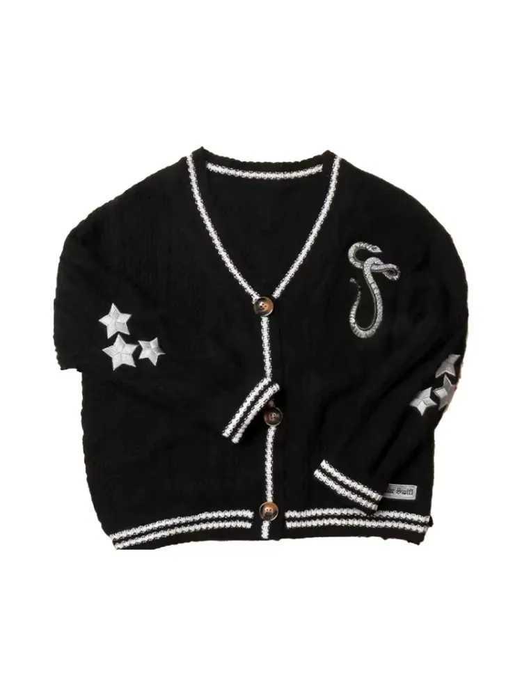 Reputation Cardigan with Snake Star Cardigan Rep Taylor Embroidery VNeck Button Up Knitted Sweater in Black Fall Winter Z250923