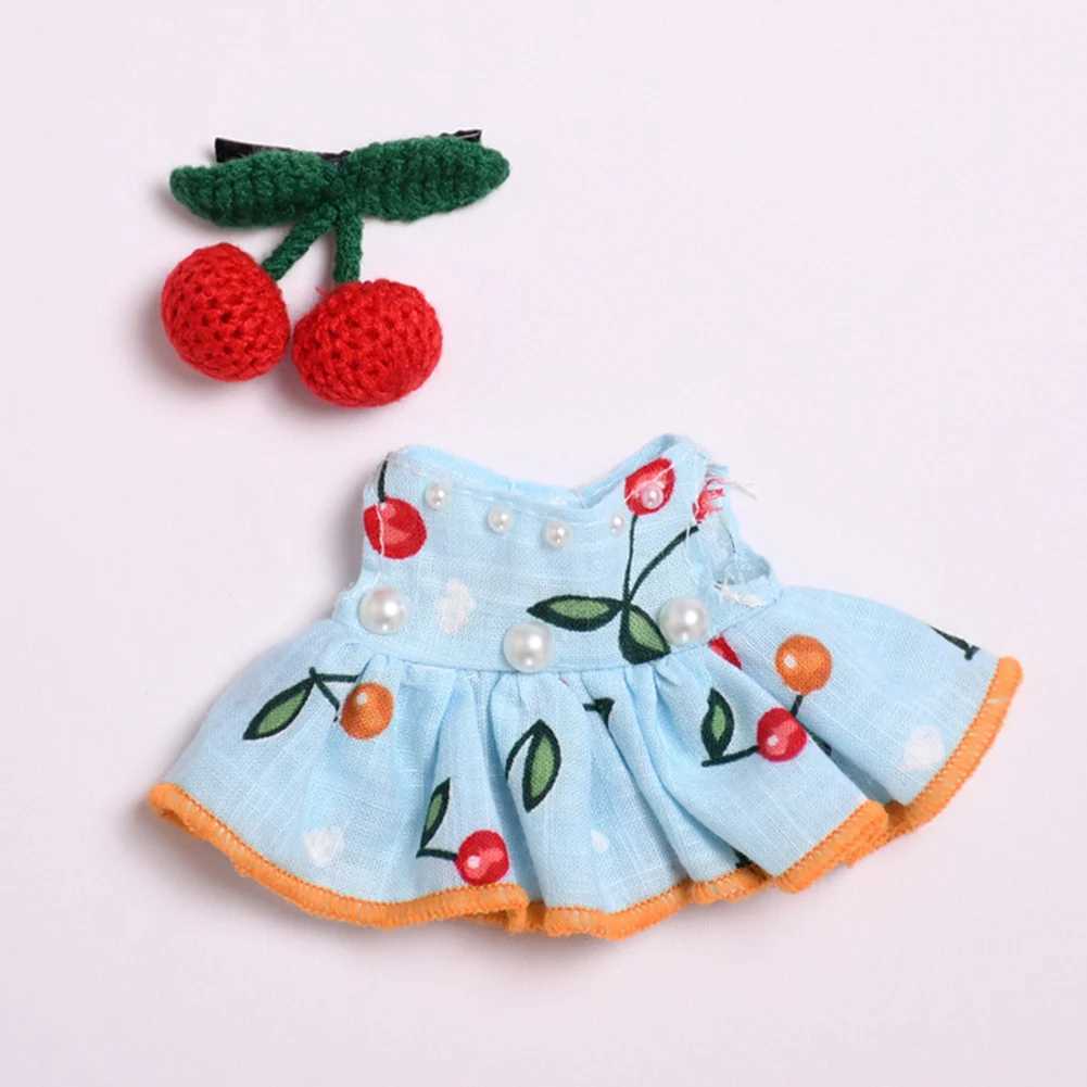 Mini Doll Outfit Cute Plush Sweater Doll Accessory Kawaii Cherry Clothes Cherry Pleated Skirt Hairpin Set for labubu Toy C250924