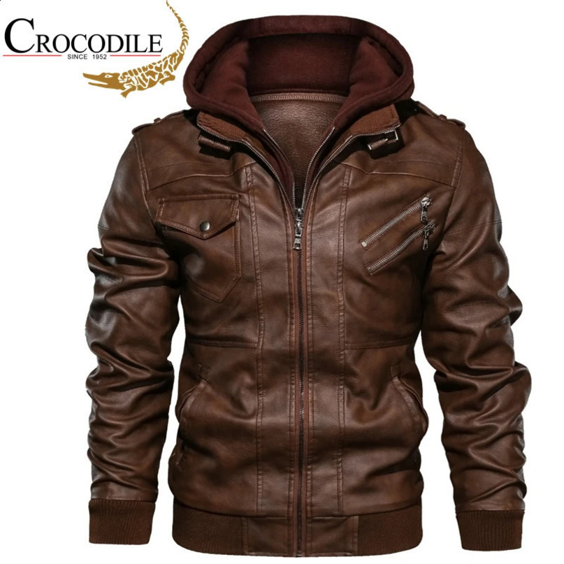 Hood Mens Leather Jacket Motorcycle Winter Fleece Warm Biker Vintage Coat moto Casual Slim pilot Jackets 241122