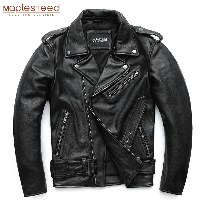 MAPLESTEED Classical Motorcycle Jackets Men Leather Jacket 100% Natural Cowhide Thick Moto Winter Sleeve 6169cm 8XL M192 241217