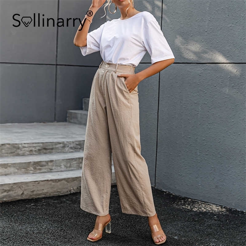 Sollinarry Casual wide leg solid ladies long pants High street spring loose trousers Fashion office women pants steetwear 210709