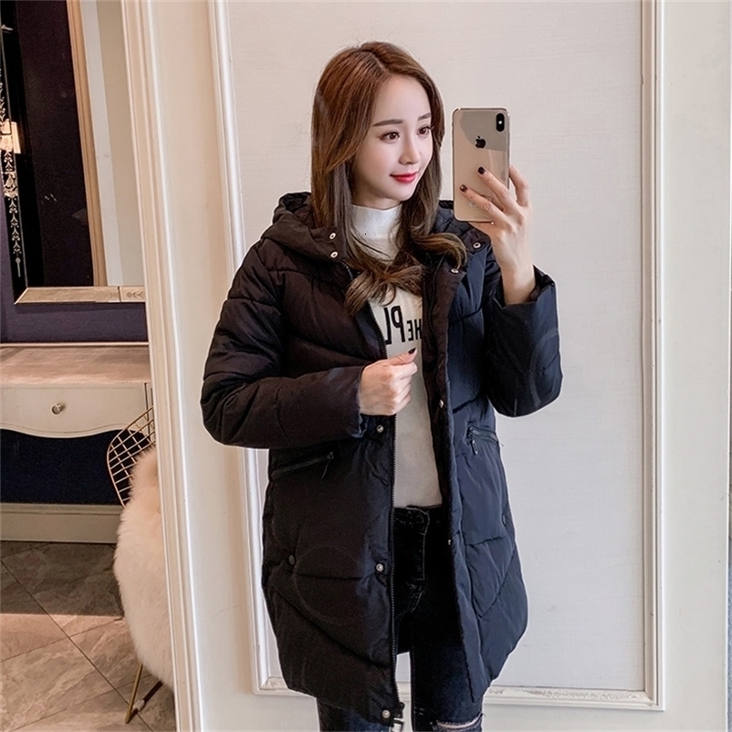 Women's Winter Jacket Hooded Solid Long Parkas Female Winter Loose Thick Cotton Padded Zipper Casual Outwear Woman Coat 201126
