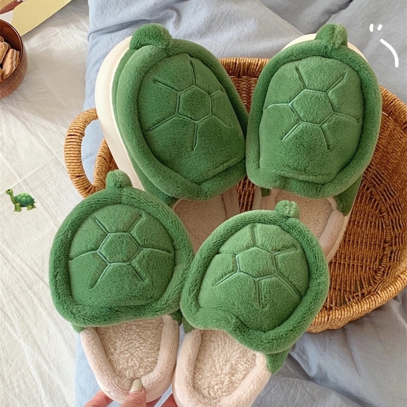 Cute Turtle Warm Plush Home Slippers Man Women Shoes For Parents Children Winter Comfortable Boys Girls Baby Slipper Kids 240713