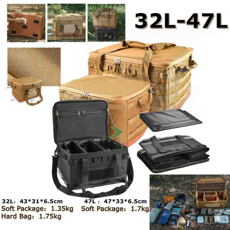 47L 32 Large Capacity Camping Storage Bag Portable Luggage Organizer Versatile for Outdoor Picnic Barbecue Cooking with Handle 240828