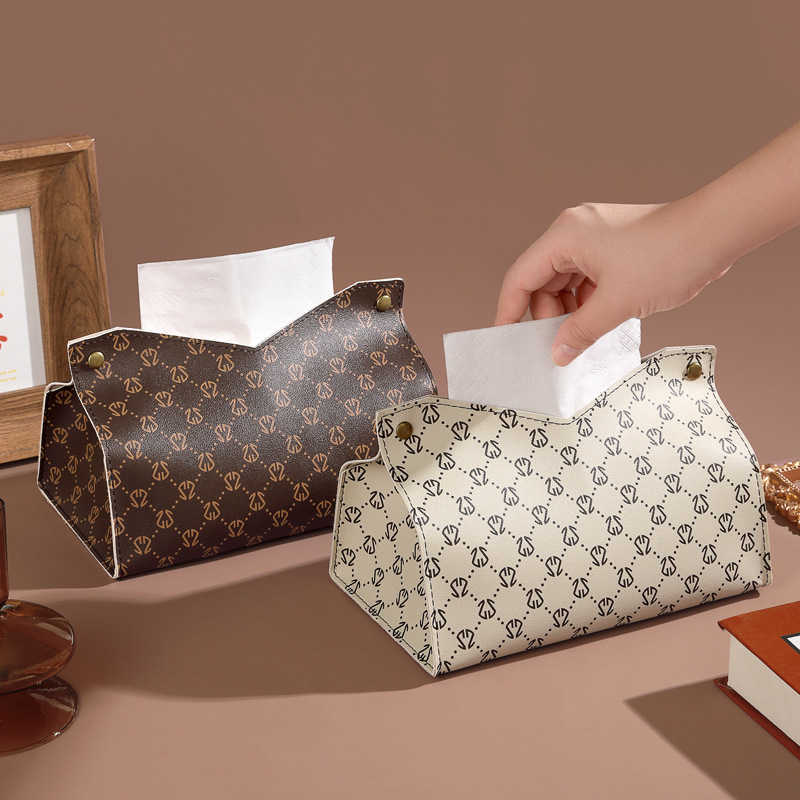 Ins Style Leather Tissue Box Highend Car Tissue Box Nordic Light Luxury Tissue Storage Box Living Room Bedroom Tissue Bag C250924