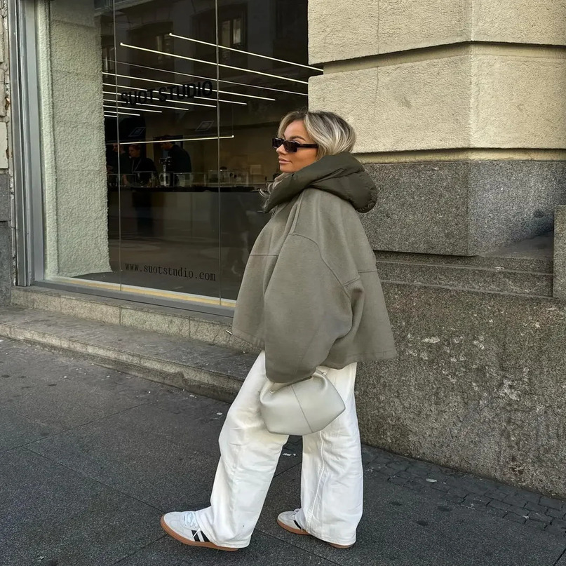 Womens patch work zipper hooded jacket fashionable loose long sleeved thick warm autumn womens street 240808