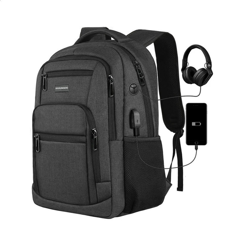 large capacity waterproof breathable backpack 156inch computer bag USB headphone cable retention port DOXUNGOO 240820