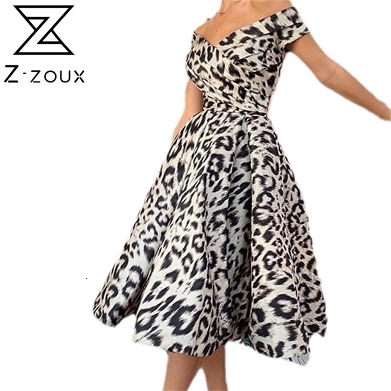 Women Dress Leopard Printed Vintage Slash Neck Off Shoulder Sexy Party es Plus Size Long Summer es 210513