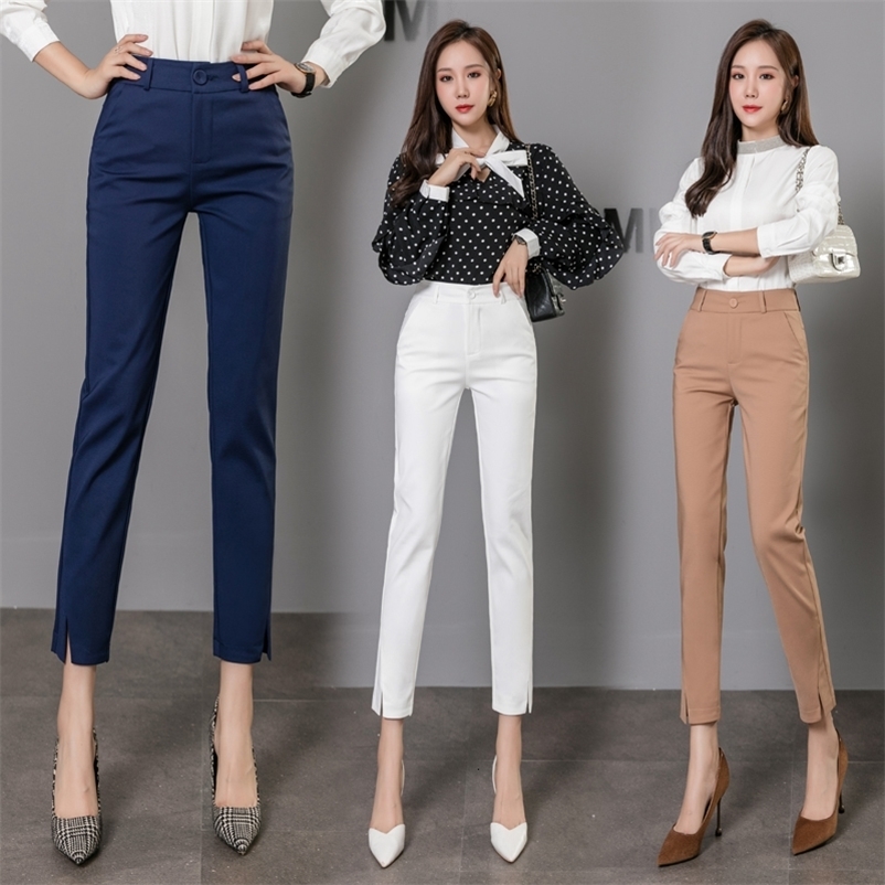 Women's Pants Capris Workwear Hight Quality Elastic Slim Office Lady Candy-colored Pants Women High Waist Cotton Casual Trousers Fashion formal P