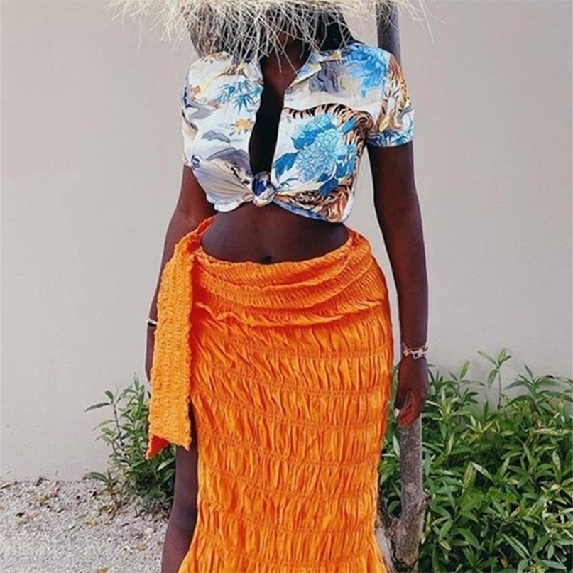 Kliou Pleated Woven Skirt For Women Harajuku Sexy Oversized Casual Clothing Irregular Shape Side Lace Casualwear Female Outfit 220701