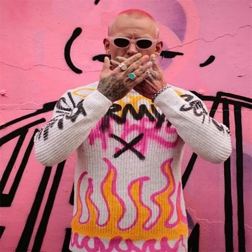 Hip Hop Knitted Vintage Streetwear Couple Tops Winter Goth Casual O-Neck Pullover Sweaters Men Women Harajuku Unisex Y2K Clothe 240912