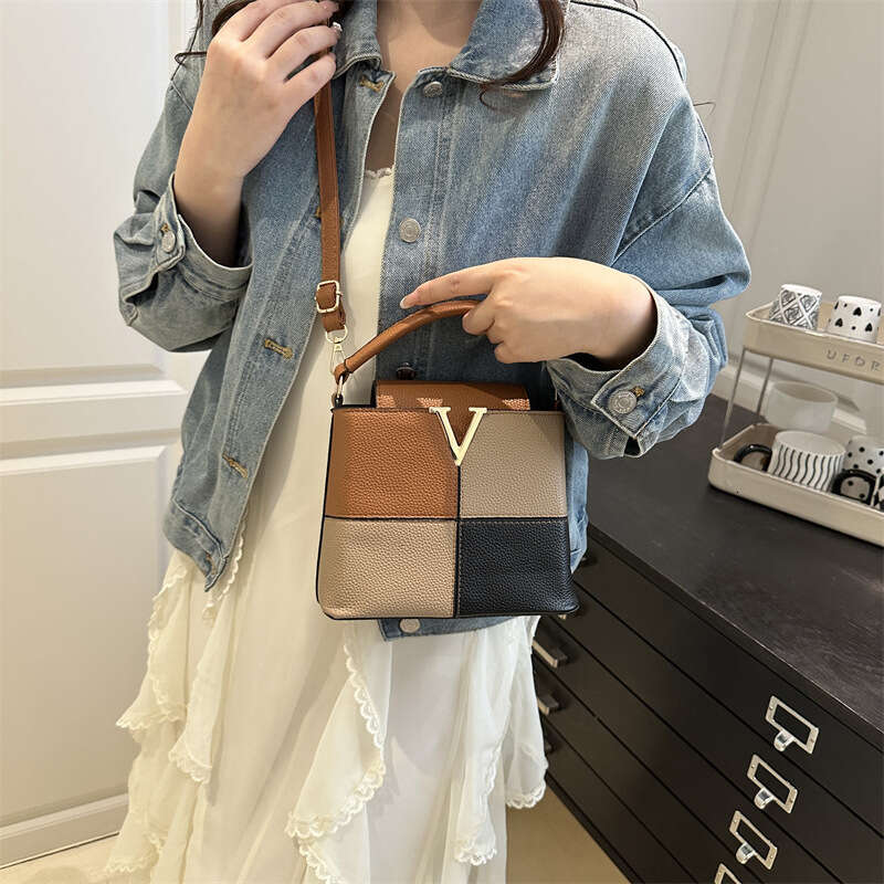 Fashion 2025 New Color-Block Commuter Handbag Simple Texture Single Shoulder Crossbody Women's Bucket Small Bag Trendy