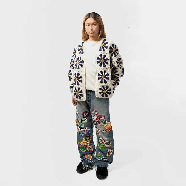 American Retro Embroidered Patch Jeans Y2K Clothes Rock Hip Hop Cartoon Patch Washed Blue Baggy Jeans Mid Waist Wide Leg Trouser X250924