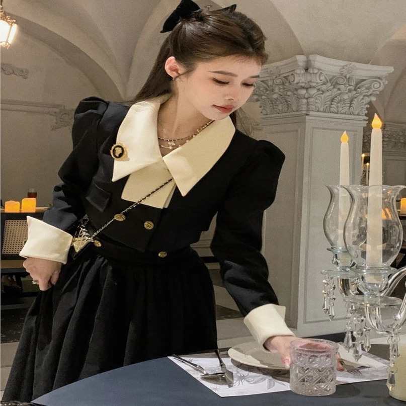 Spring Elegant 2 Piece Sets Womens Vintage Black Blazer Skirts Suit Femme Outfits Autumn Korean Fashion y2k Clothes 240423