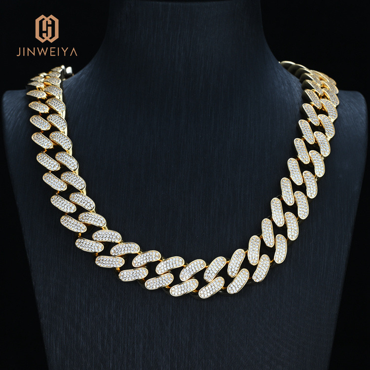 JWY Customized Trend 18k Gold Plated Brass Cuban Link Chain 18mm Diamond Hip Hop Chain