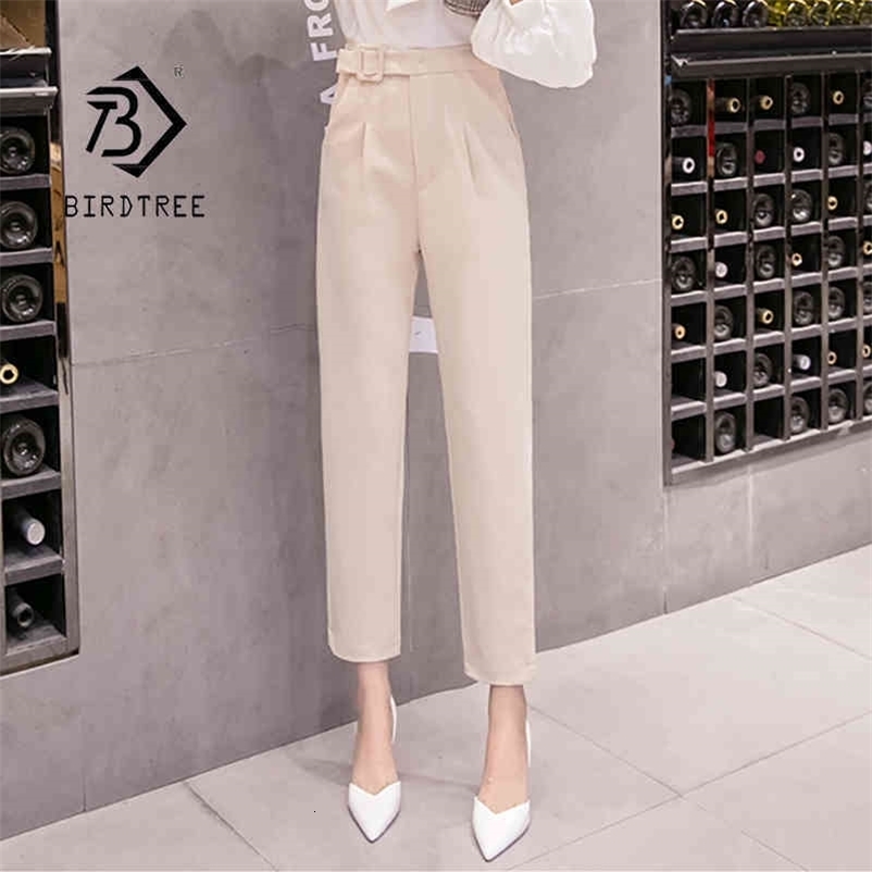 Spring Autumn Casual Suit Women's Workwear Solid High Waist Straight Pants Capris Trousers Black Apricot B11310P 210416