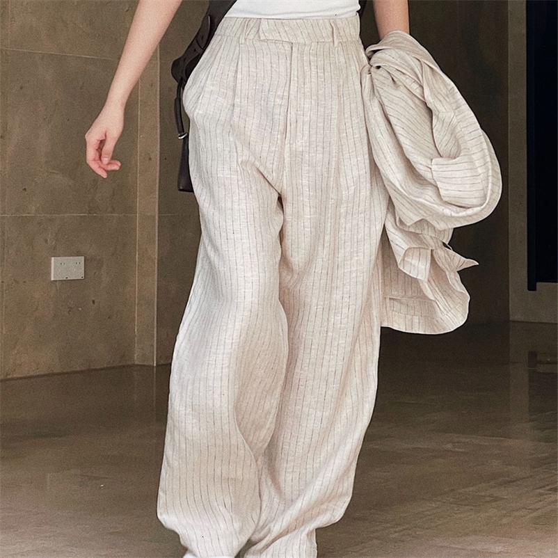 Women's Pants Capris Spring Summer Women's Casual Striped High Waist Loose Wide Leg Pants 230321