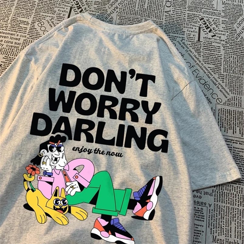 Dont worry dear. Enjoy the current mens T-shirts oversized Crewneck T-shirts breathable clothing summer cotton T-shirts loose tops 250423