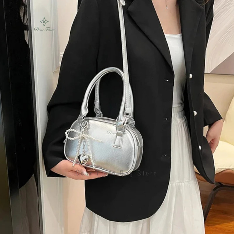 Cute and fashionable womens mini shoulder bag PU leather bow cross body elegant silver party handbag sweet little wallet 240813