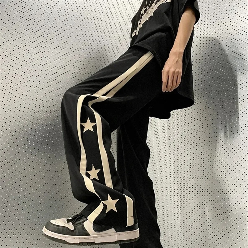Y2K Star Sweatpants Men Black Sports Pants Wide Leg Trousers Male Japanese Streetwear Hip Hop Graphic Loose Casual 240717