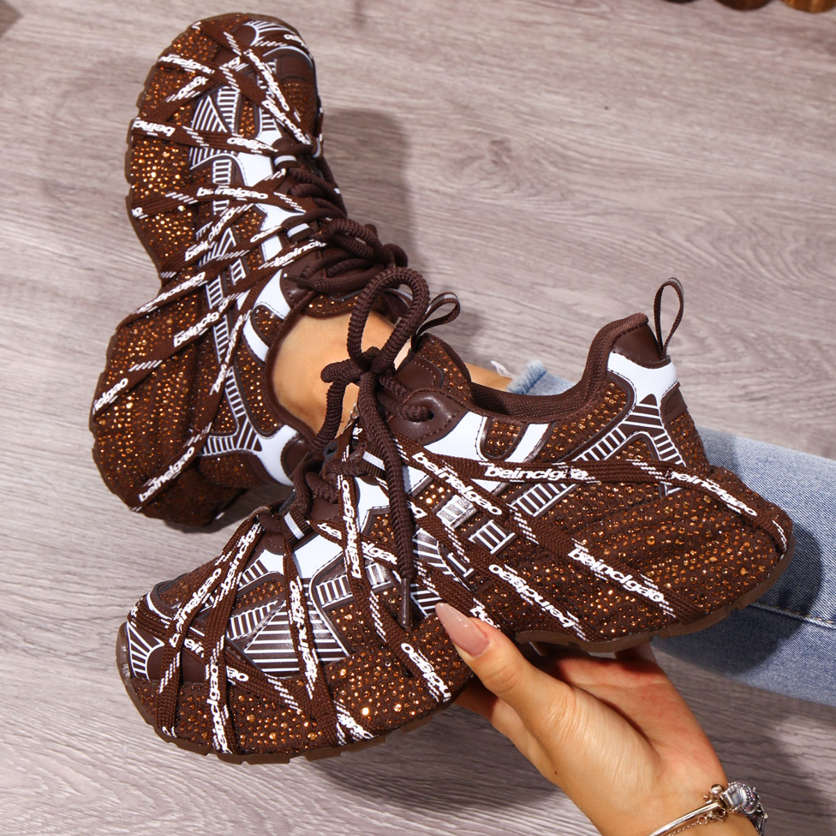 Women's Designer Shoes Luxury Platform Sneakers Top Quality Sneakers Women Skating Shoes Crystal Fashion Shiny Women's Casual Shoes Lace up 