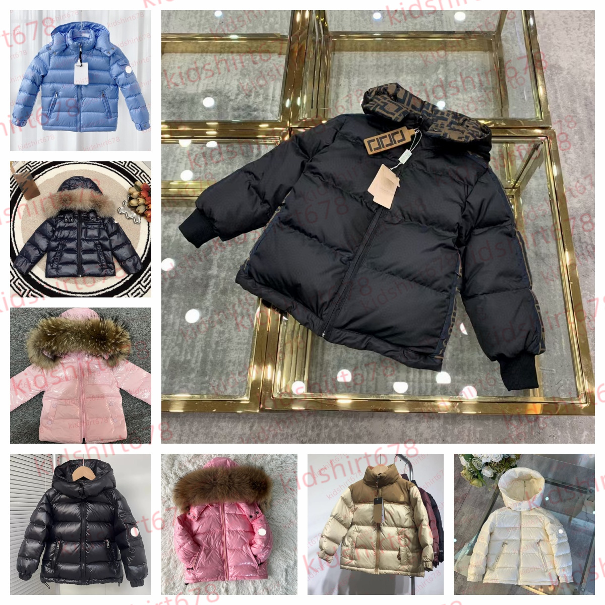 Kid down coat baby clothes girls boys jacket Double sided wearable luxury clothe 100% goose down filling with letter F Warm and comfortable kids coats