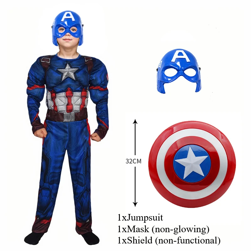 Hot sale Superhero Spider Man Captain America Iron Man Thor Hulk Batman Cosplay Costume Muscle Bodysuit Jumpsuit for Kids Halloween Party
