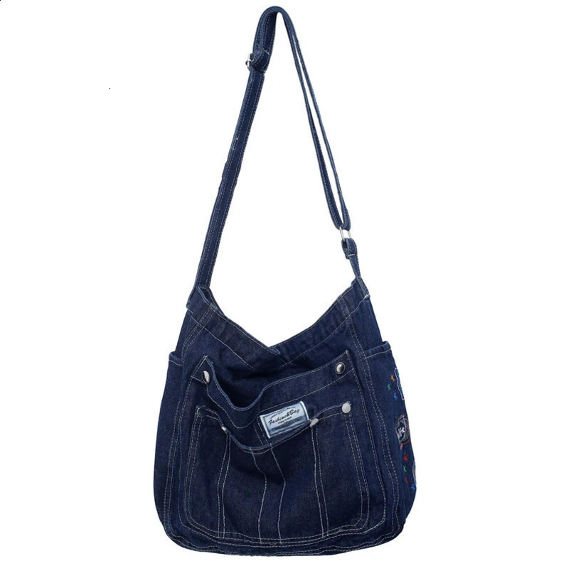 Denim shoulder bag canvas embroidered handbag fast womens large capacity casual or travel 240919