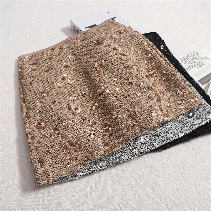 Women Sexy Sequined Mini Skirt High Waist Slim A-line Short Skirt Small Fragrant Wind Beads Flower Tweed Temperament 250520